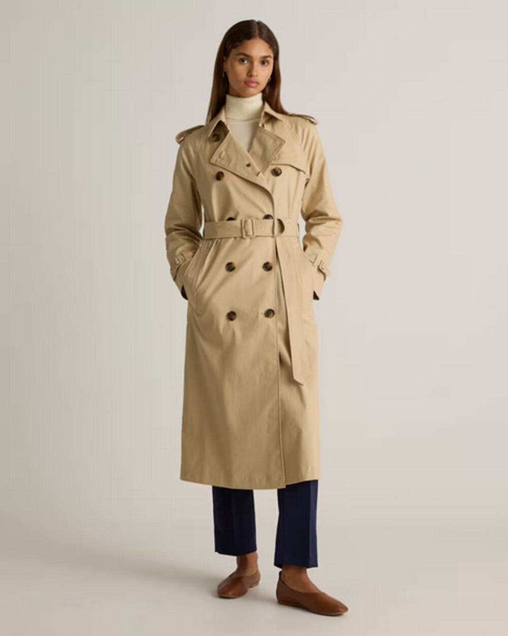 Quince Comfort Stretch Long Trench Coat Light Khaki NWT Medium